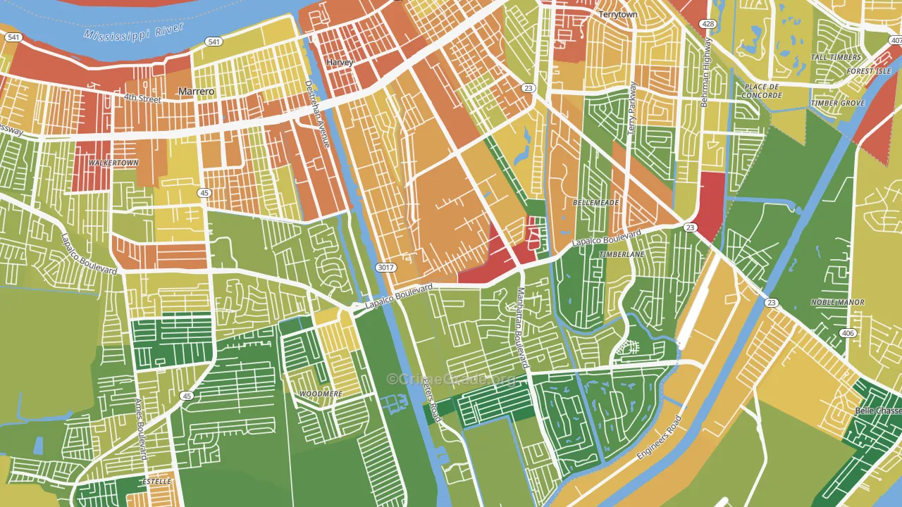 Harvey, LA Map of Robbery Rates