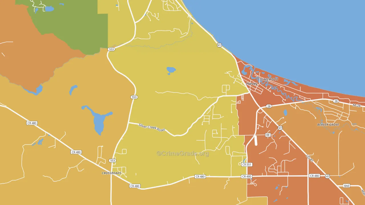 Harvey, MI Map of Robbery Rates