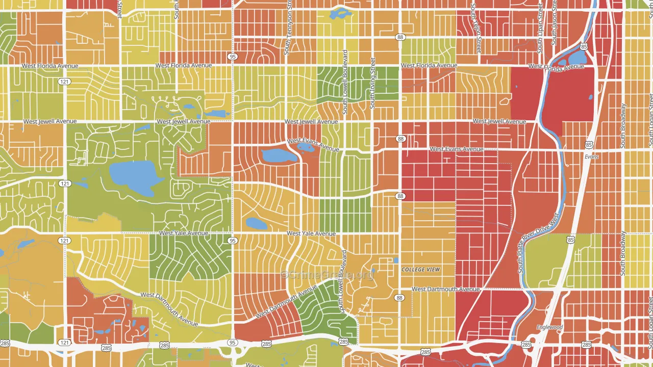 Harvey Park, Denver, CO Map of Robbery Rates