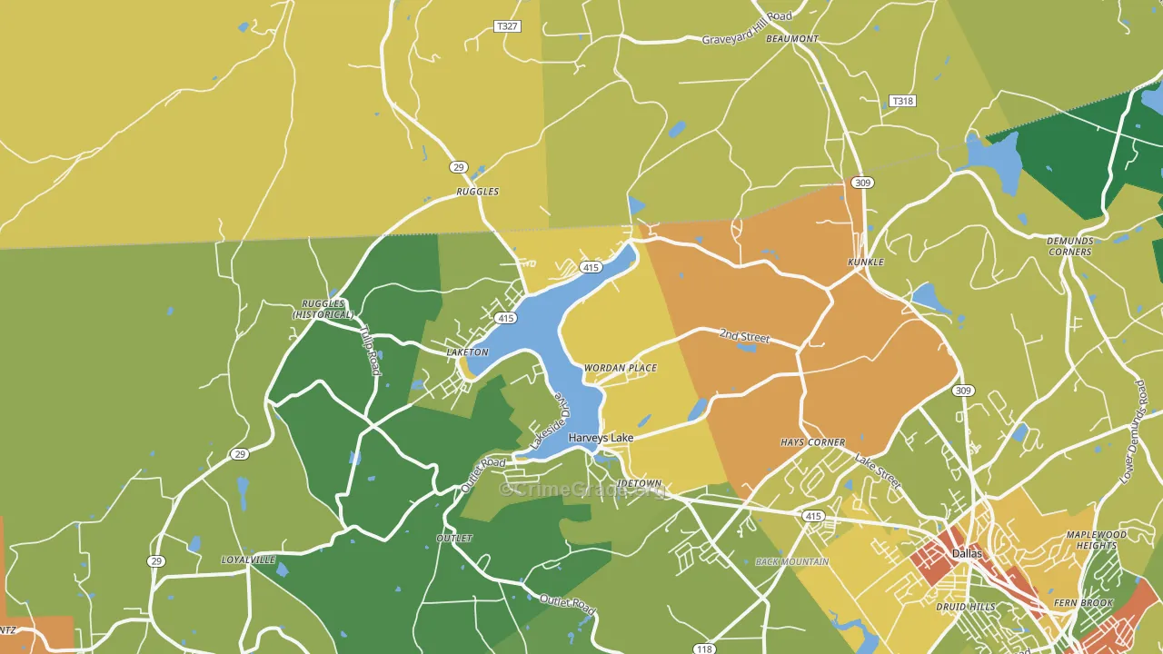 Harveys Lake, PA Map of Robbery Rates