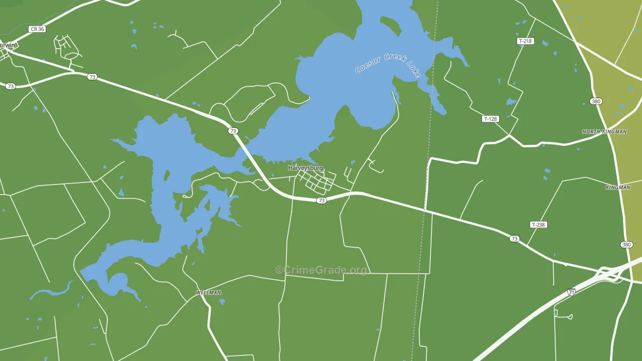 Harveysburg, OH Map of Robbery Rates