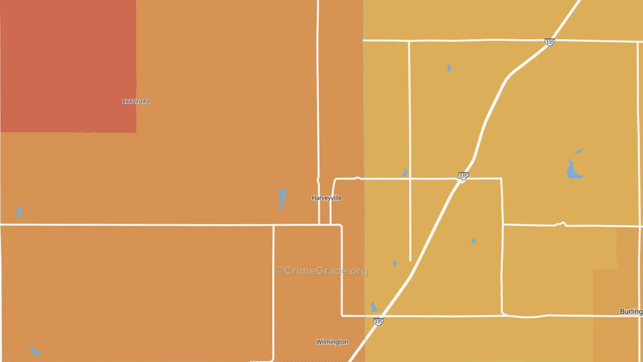 Harveyville, KS Map of Robbery Rates