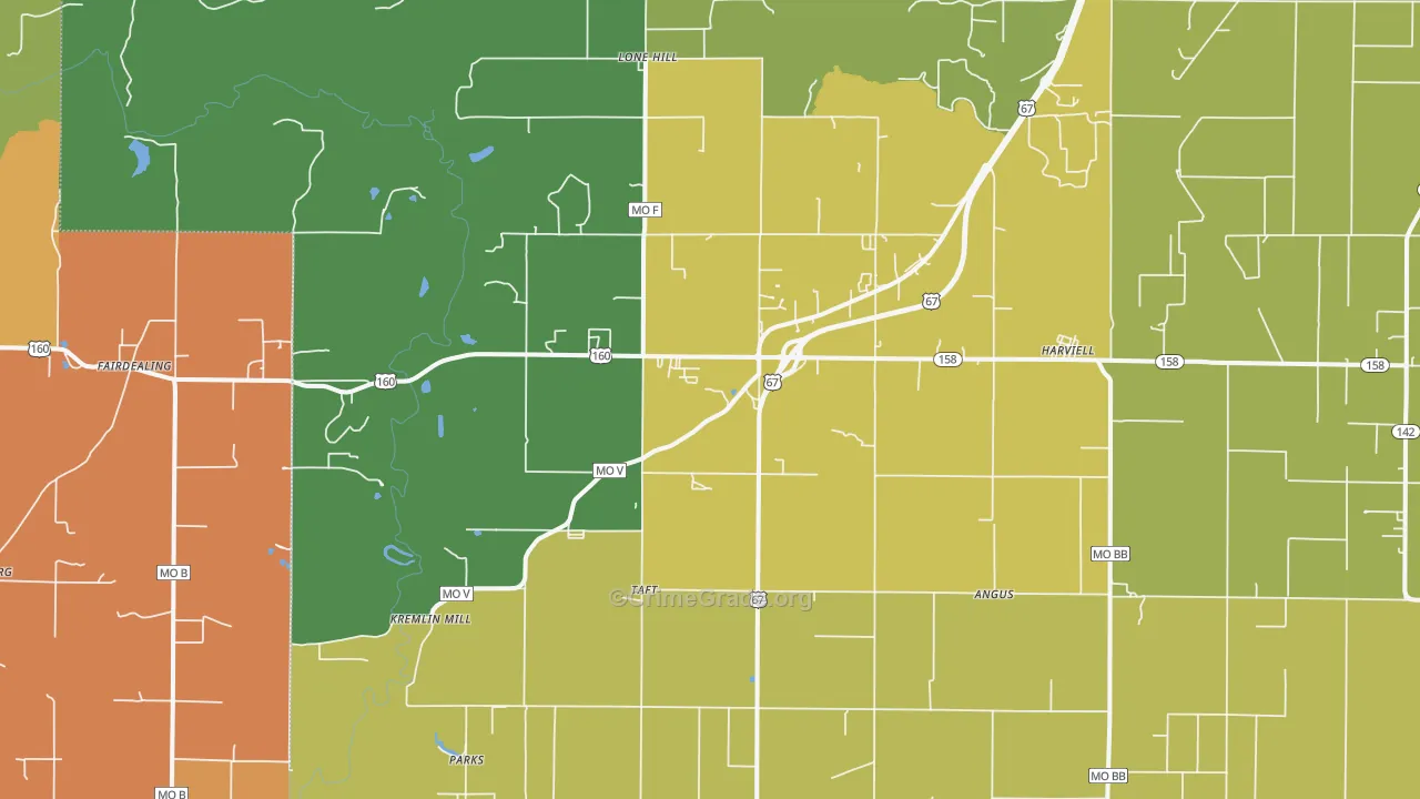 Harviell, MO Map of Robbery Rates
