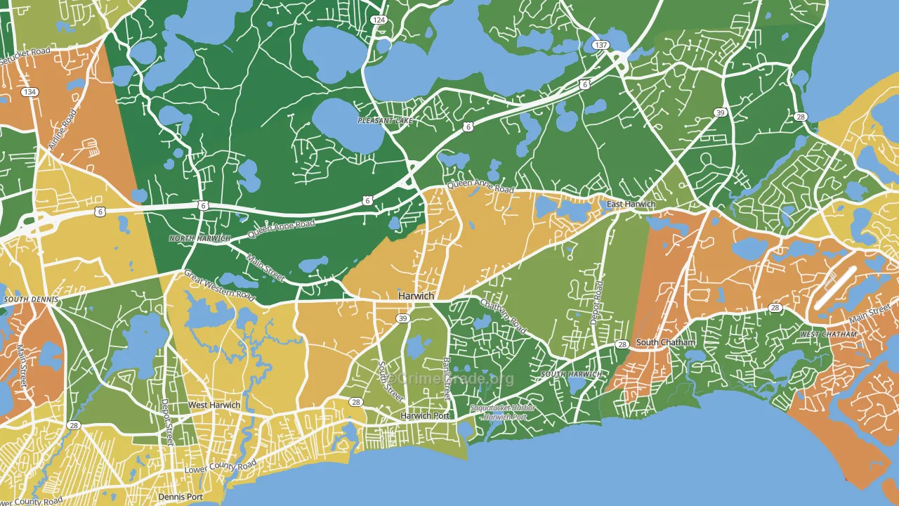Harwich, MA Map of Robbery Rates