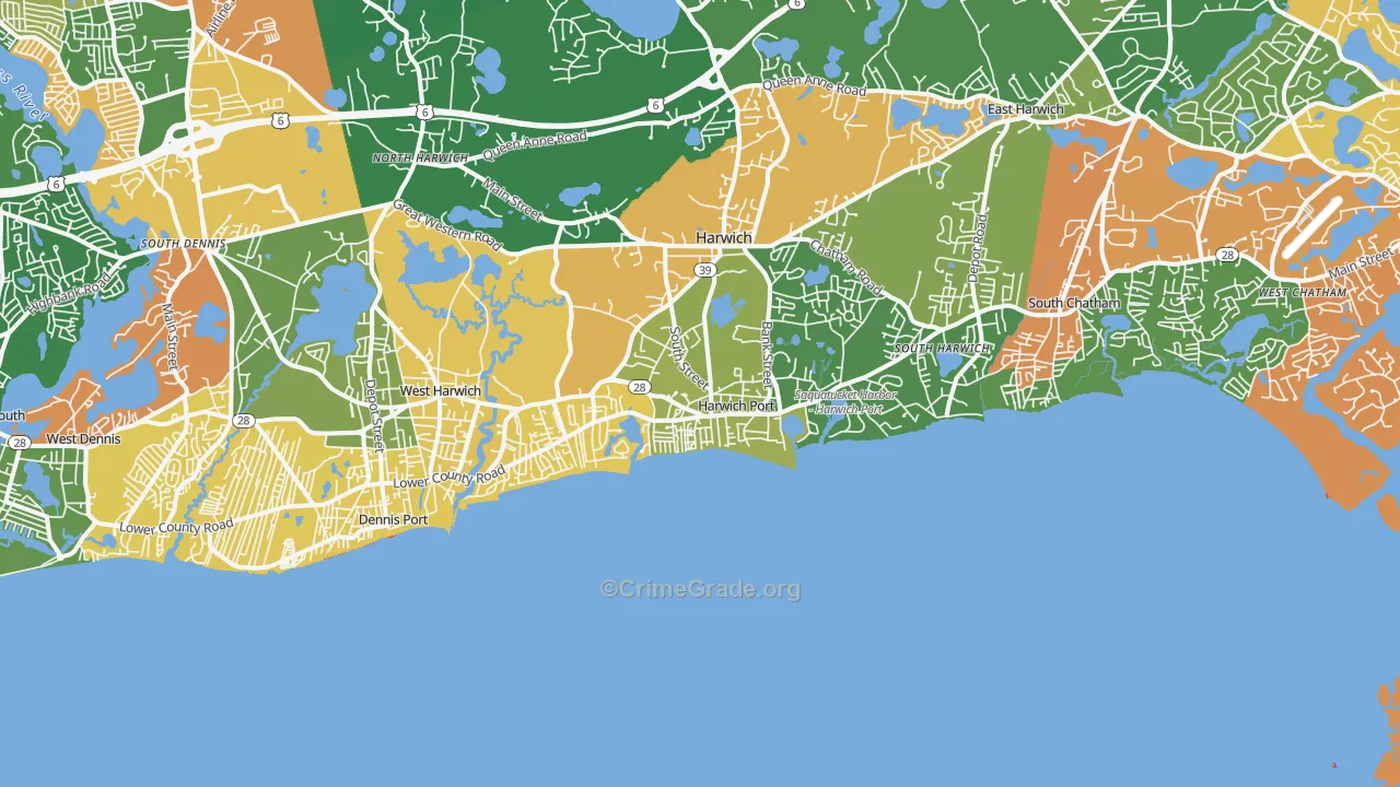 Harwich Port, MA Map of Robbery Rates