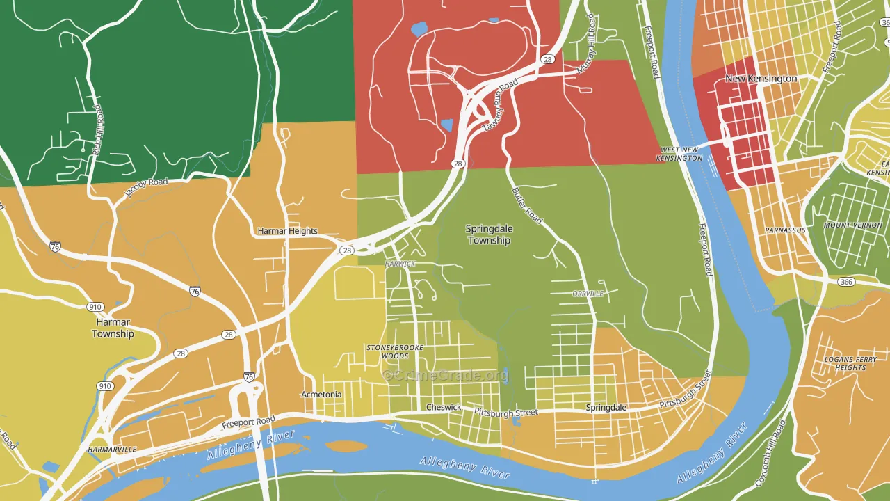 Harwick, PA Map of Robbery Rates