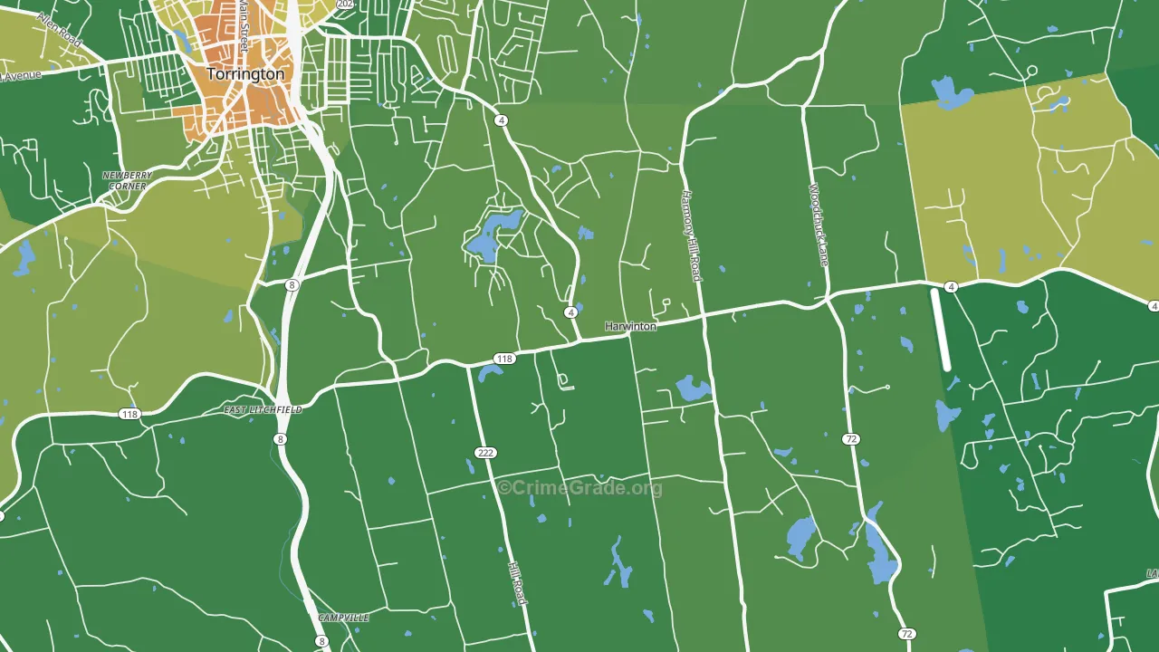 Harwinton, CT Map of Robbery Rates