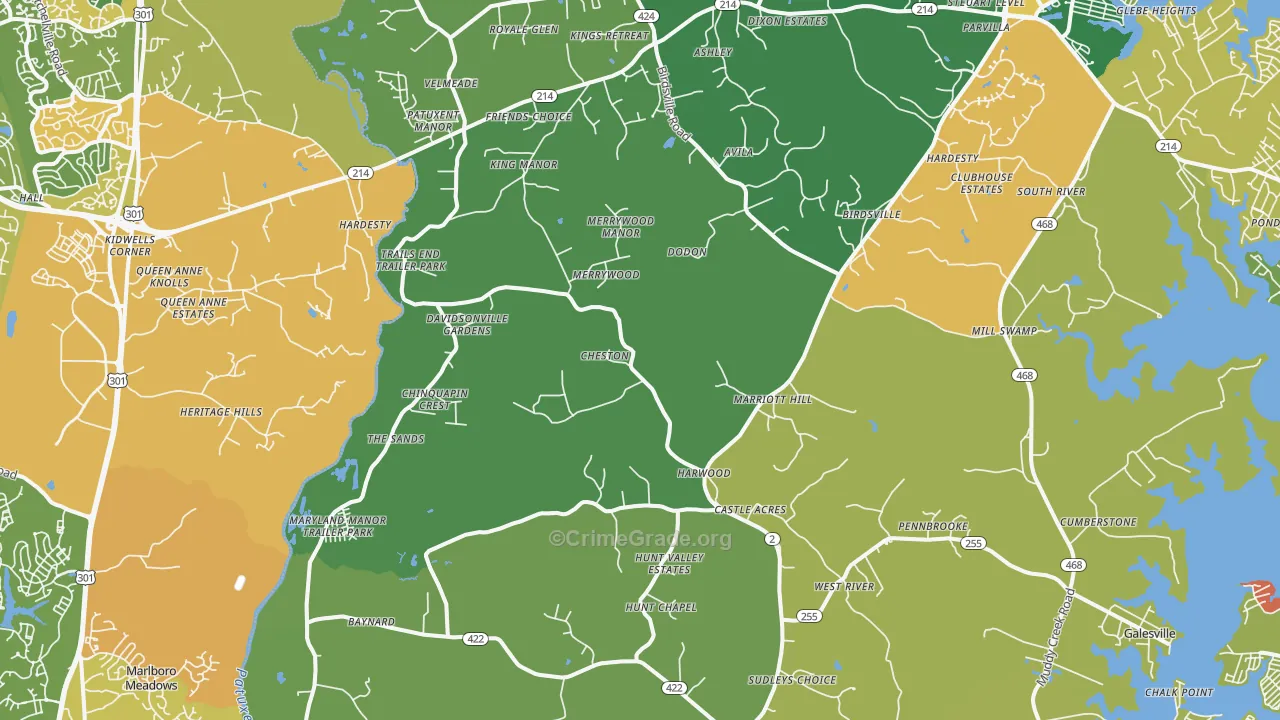Harwood, MD Map of Robbery Rates