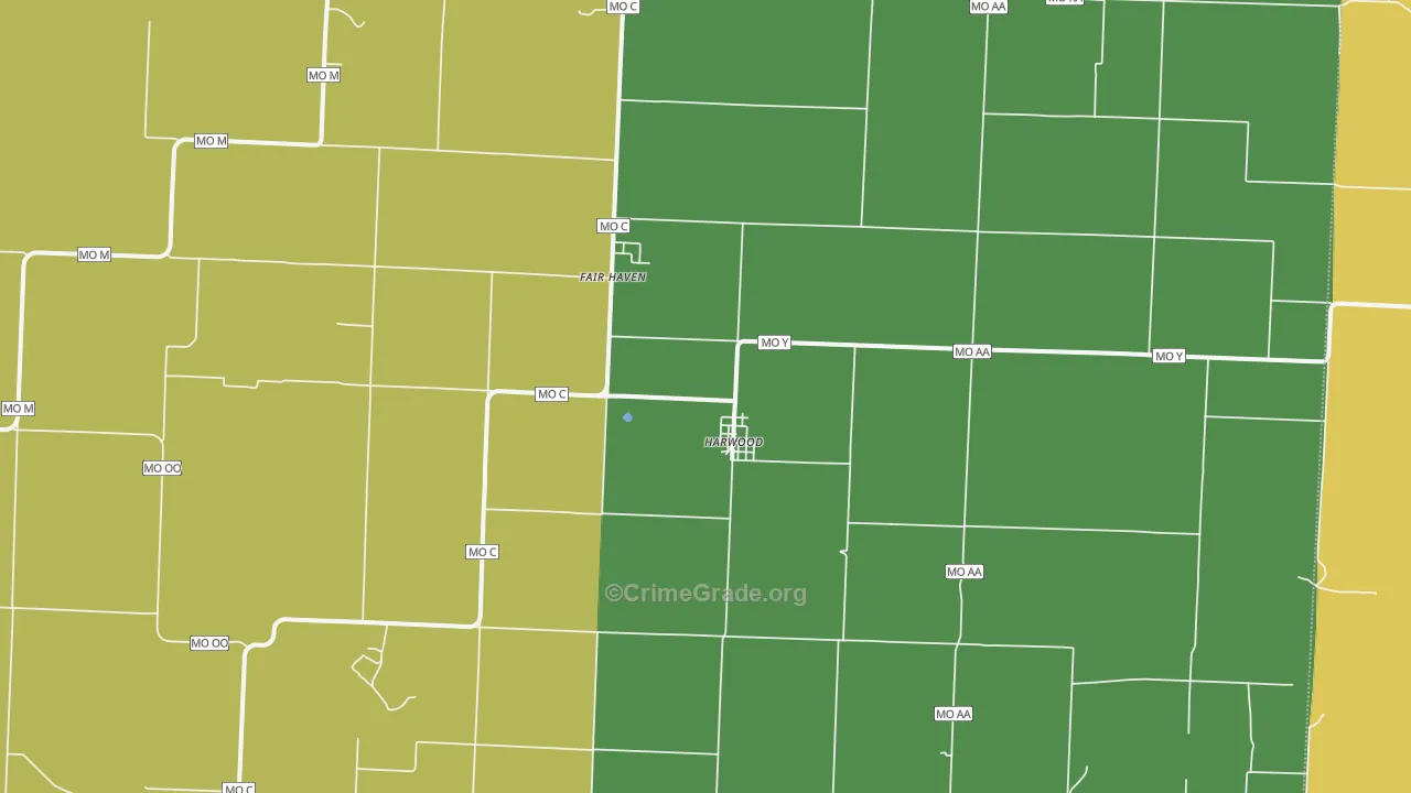 Harwood, MO Map of Robbery Rates