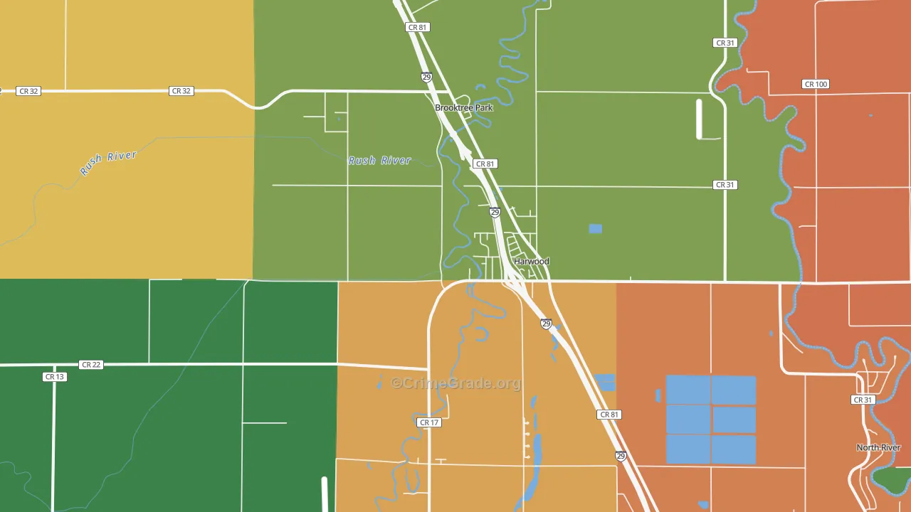 Harwood, ND Map of Robbery Rates