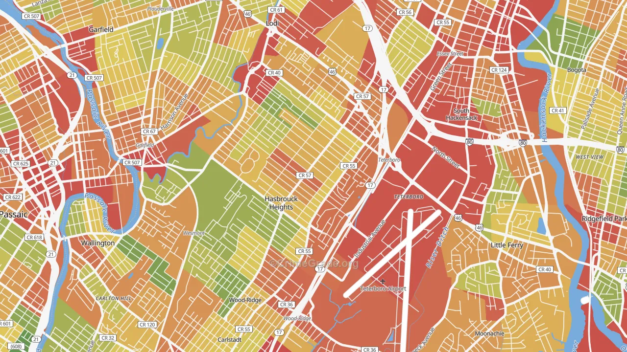 Hasbrouck Heights, NJ Map of Robbery Rates