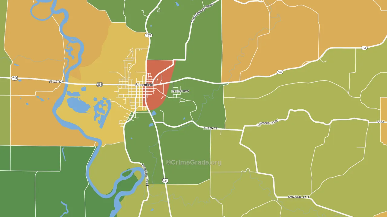 Hashtown, IN Map of Robbery Rates
