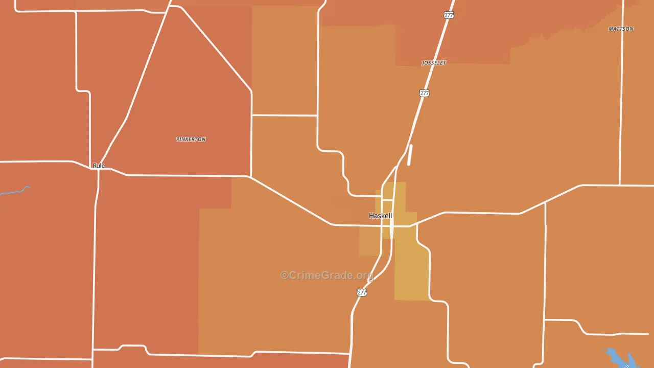 Haskell County, TX Map of Robbery Rates