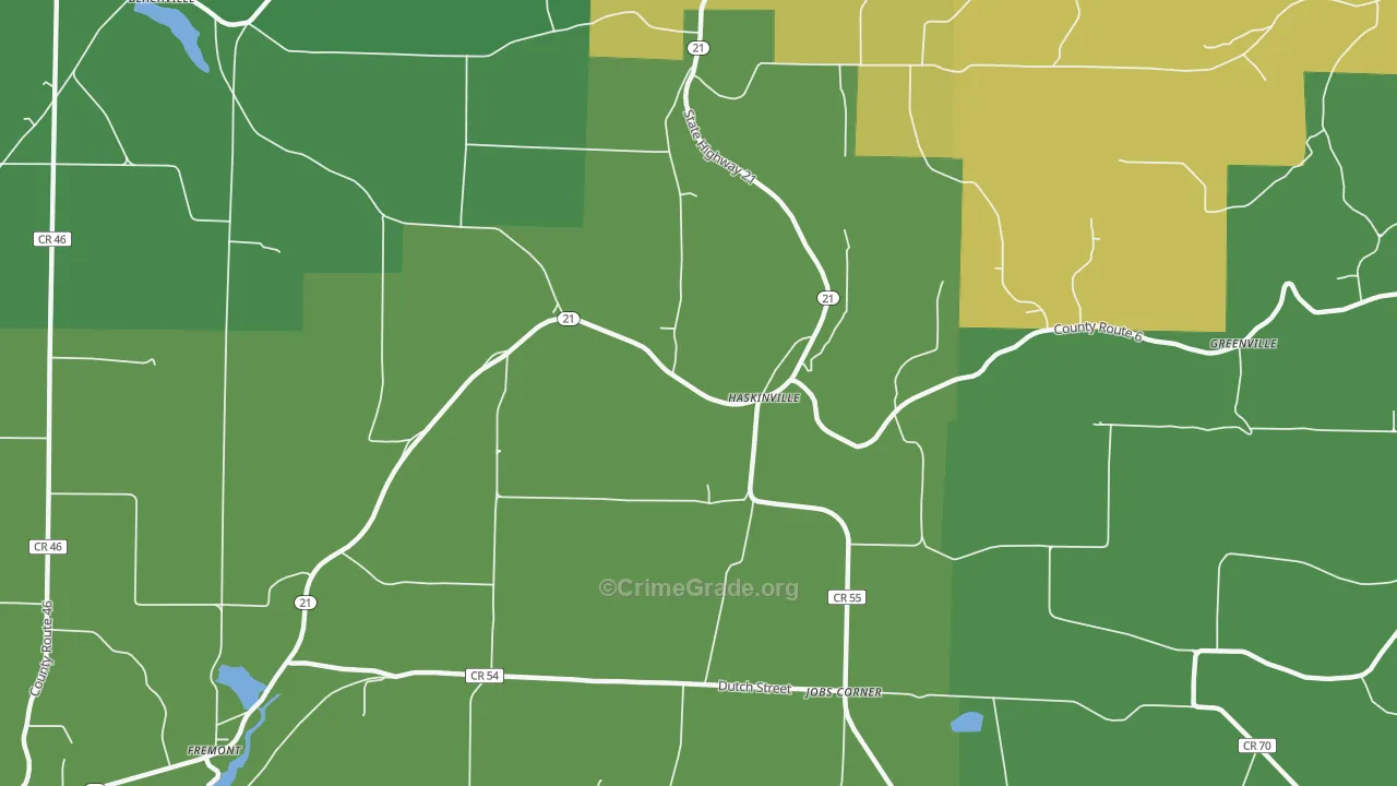 Haskinville, NY Map of Robbery Rates