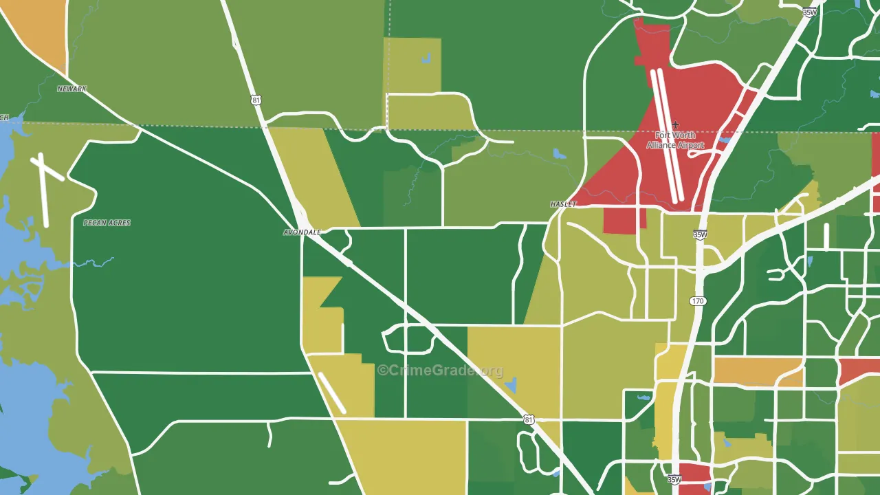 Haslet, TX Map of Robbery Rates