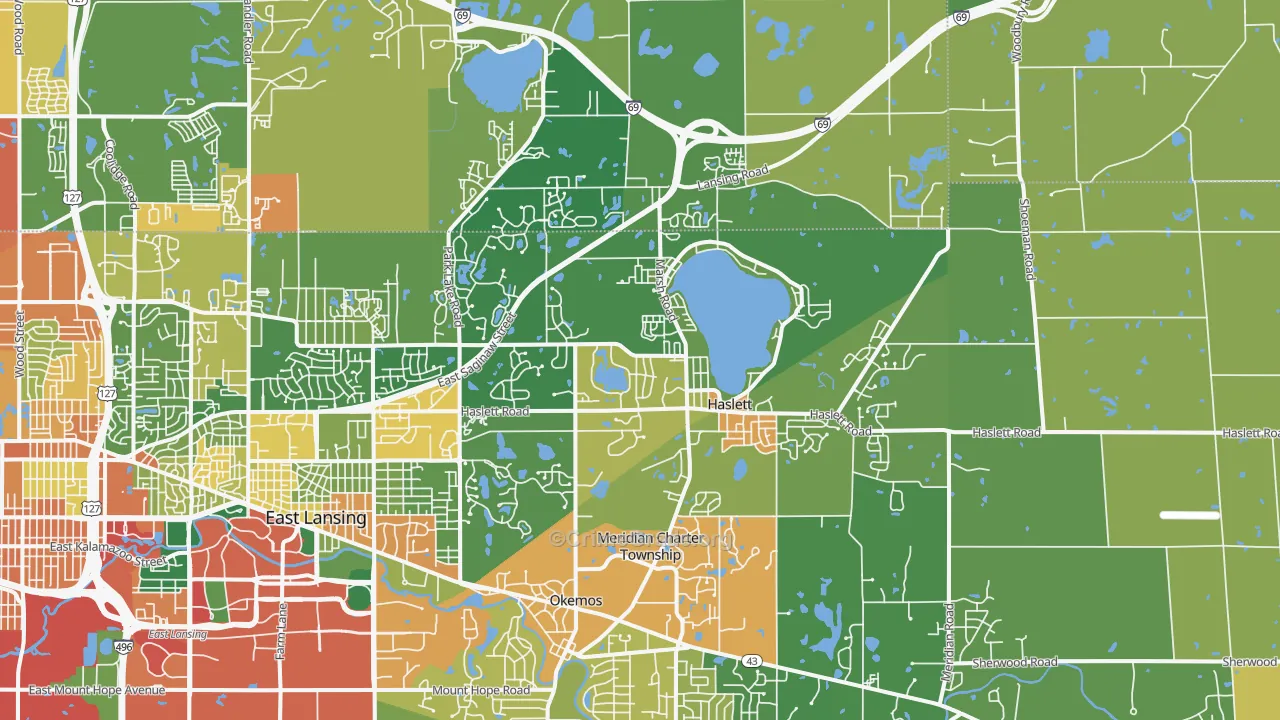 Haslett, MI Map of Robbery Rates