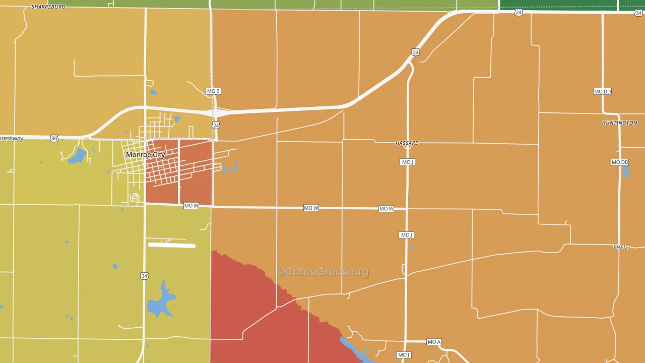 Hassard, MO Map of Robbery Rates