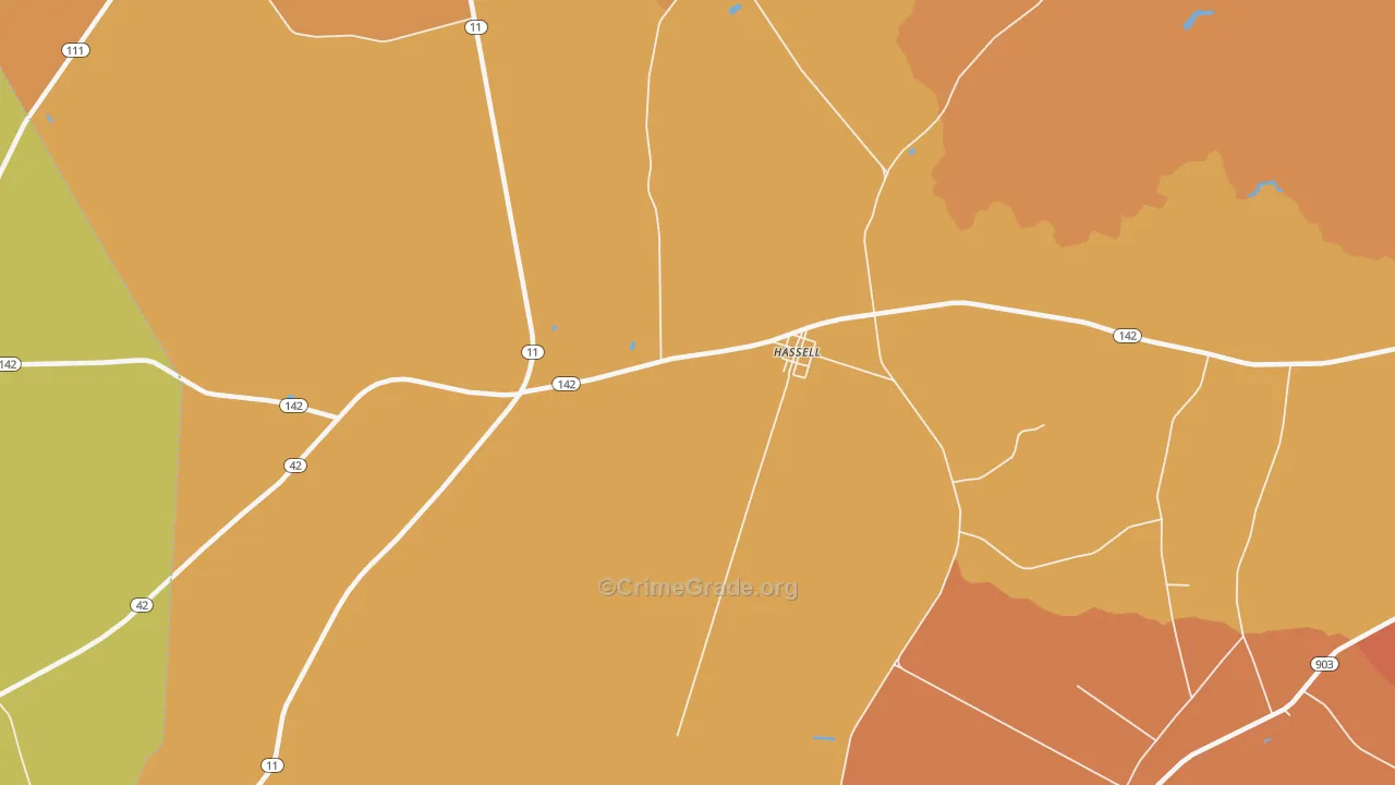 Hassell, NC Map of Robbery Rates