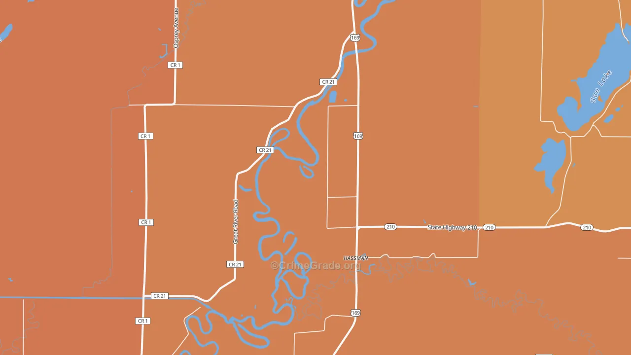 Hassman, MN Map of Robbery Rates