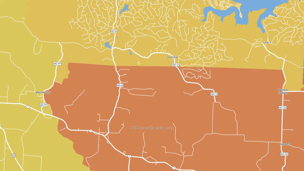 Hastain, MO Map of Robbery Rates