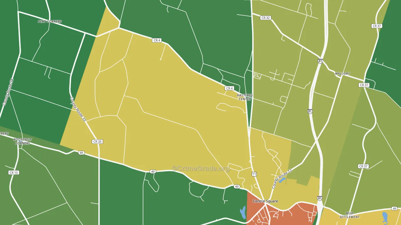 Hastings Center, NY Map of Robbery Rates