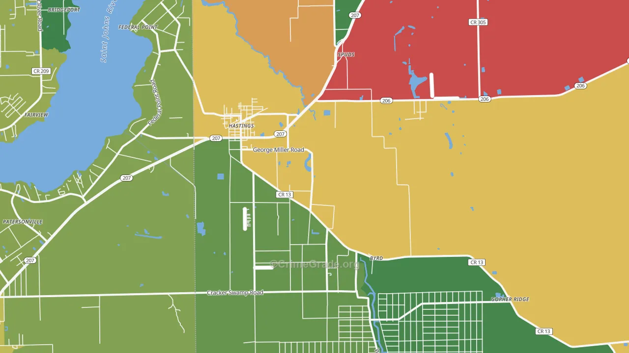 Hastings, FL Map of Robbery Rates