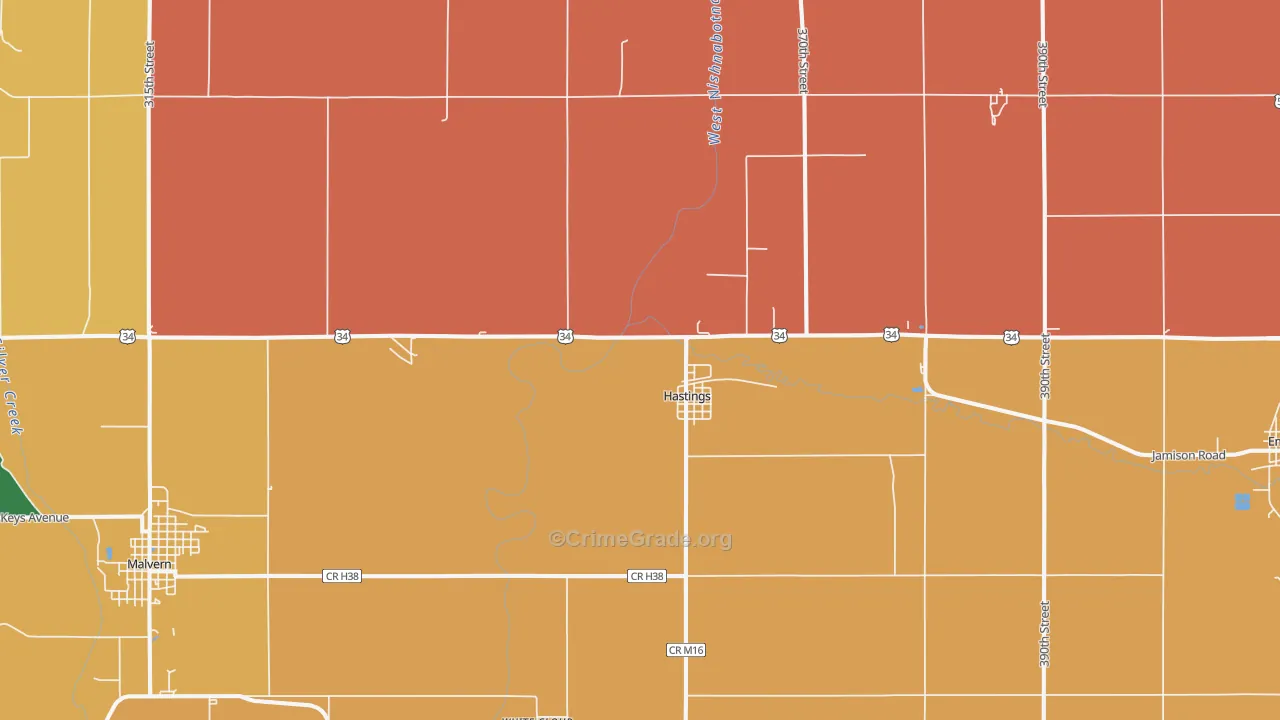 Hastings, IA Map of Robbery Rates