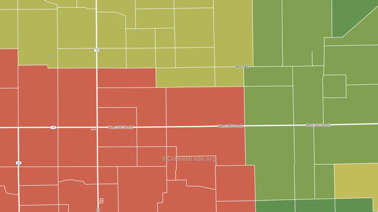 Hastings, IN Map of Robbery Rates
