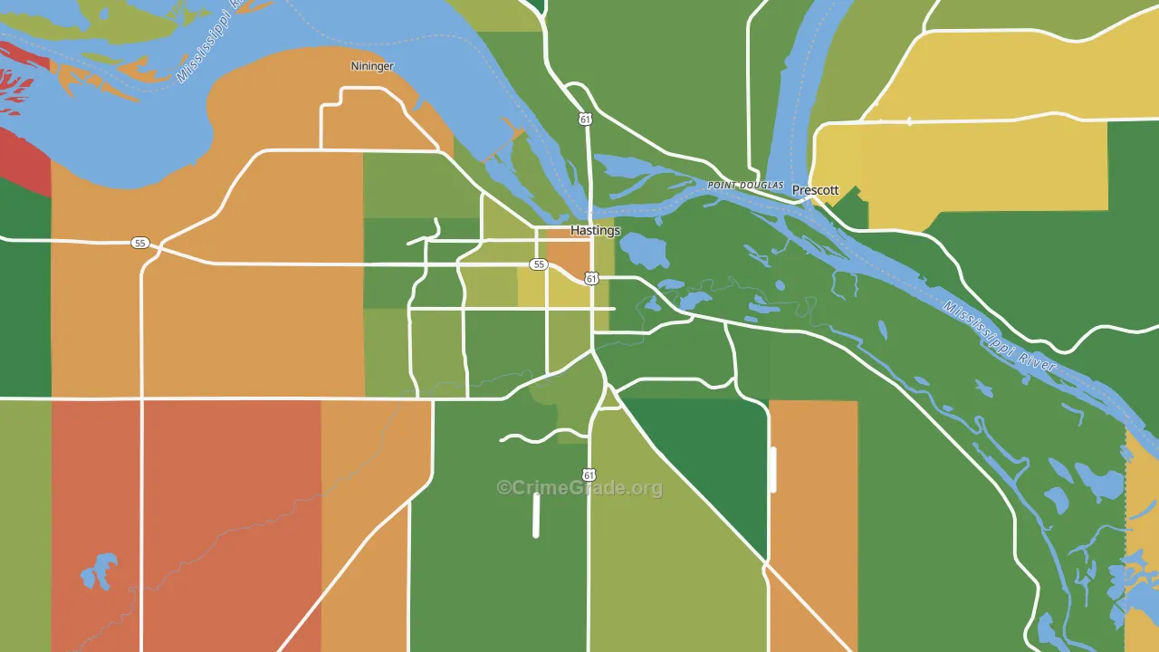 Hastings, MN Map of Robbery Rates