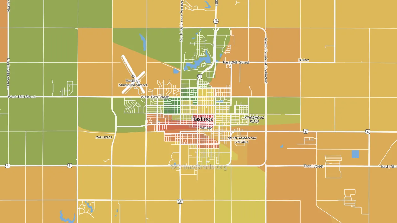 Hastings, NE Map of Robbery Rates