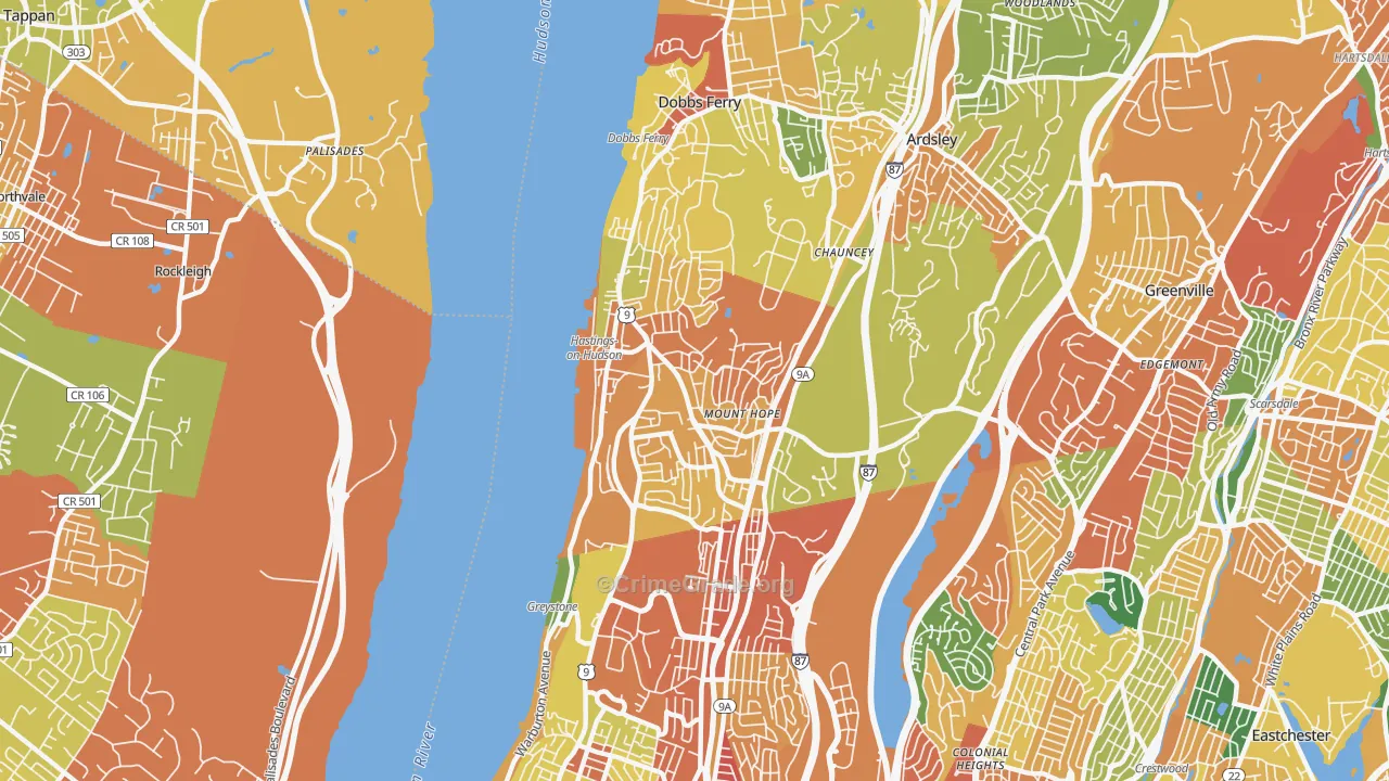 Hastings-on-Hudson, NY Map of Robbery Rates