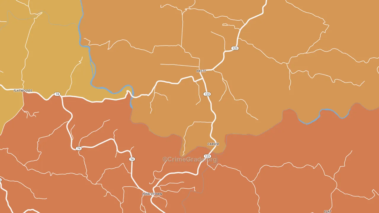 Hasty, AR Map of Robbery Rates