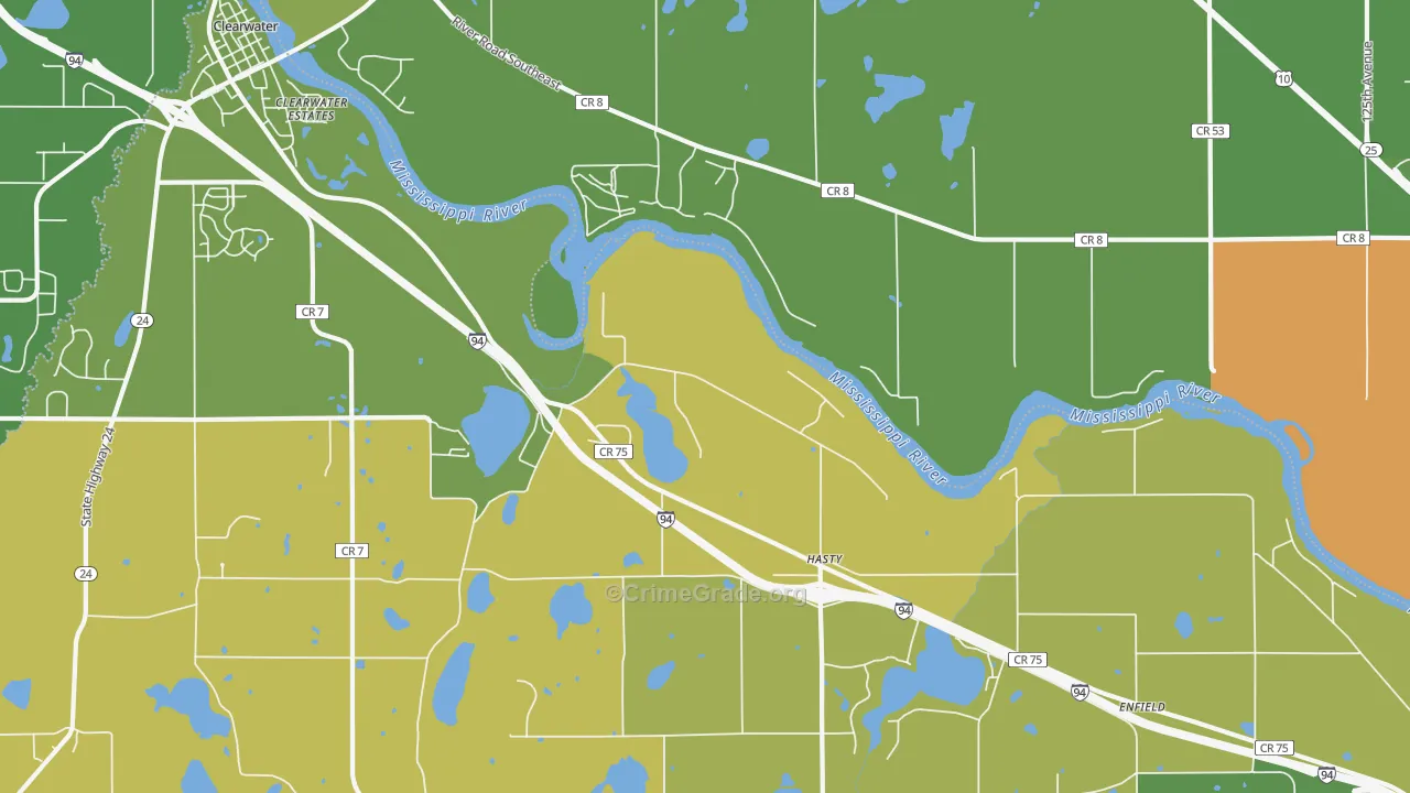 Hasty, MN Map of Robbery Rates