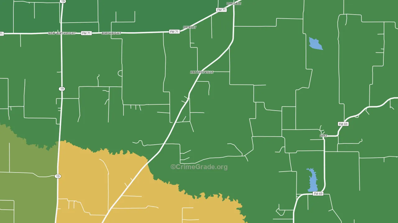 Hatchetville, TX Map of Robbery Rates