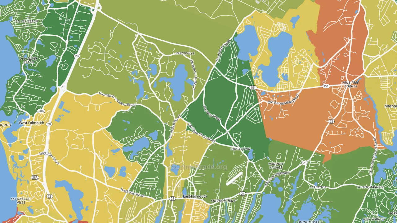 Hatchville, East Falmouth, MA Map of Robbery Rates