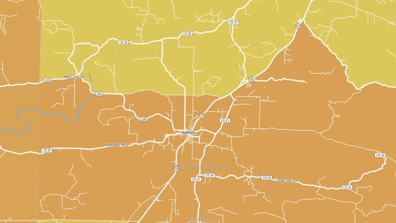 Hatfield, AR Map of Robbery Rates