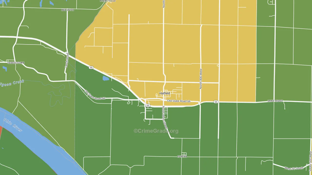 Hatfield, IN Map of Robbery Rates