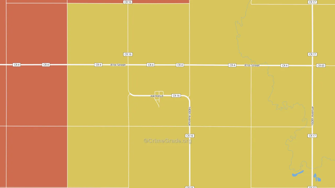 Hatfield, MN Map of Robbery Rates