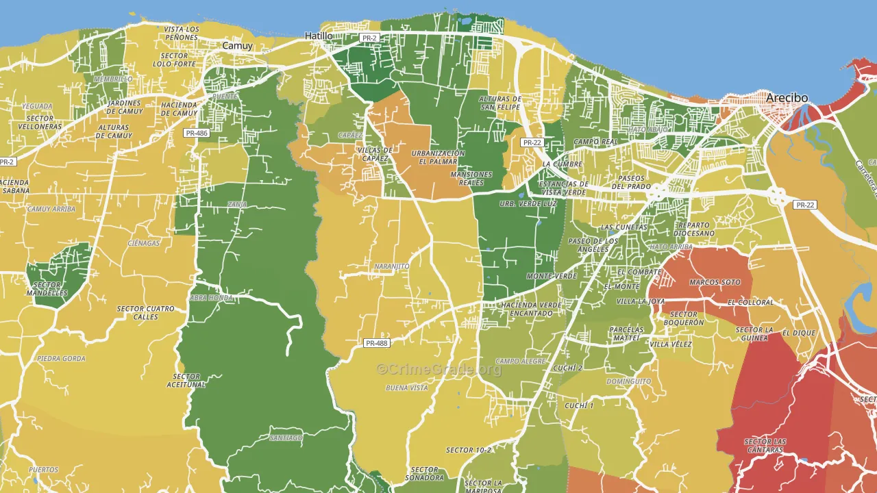 Hatillo Municipio, PR Map of Robbery Rates