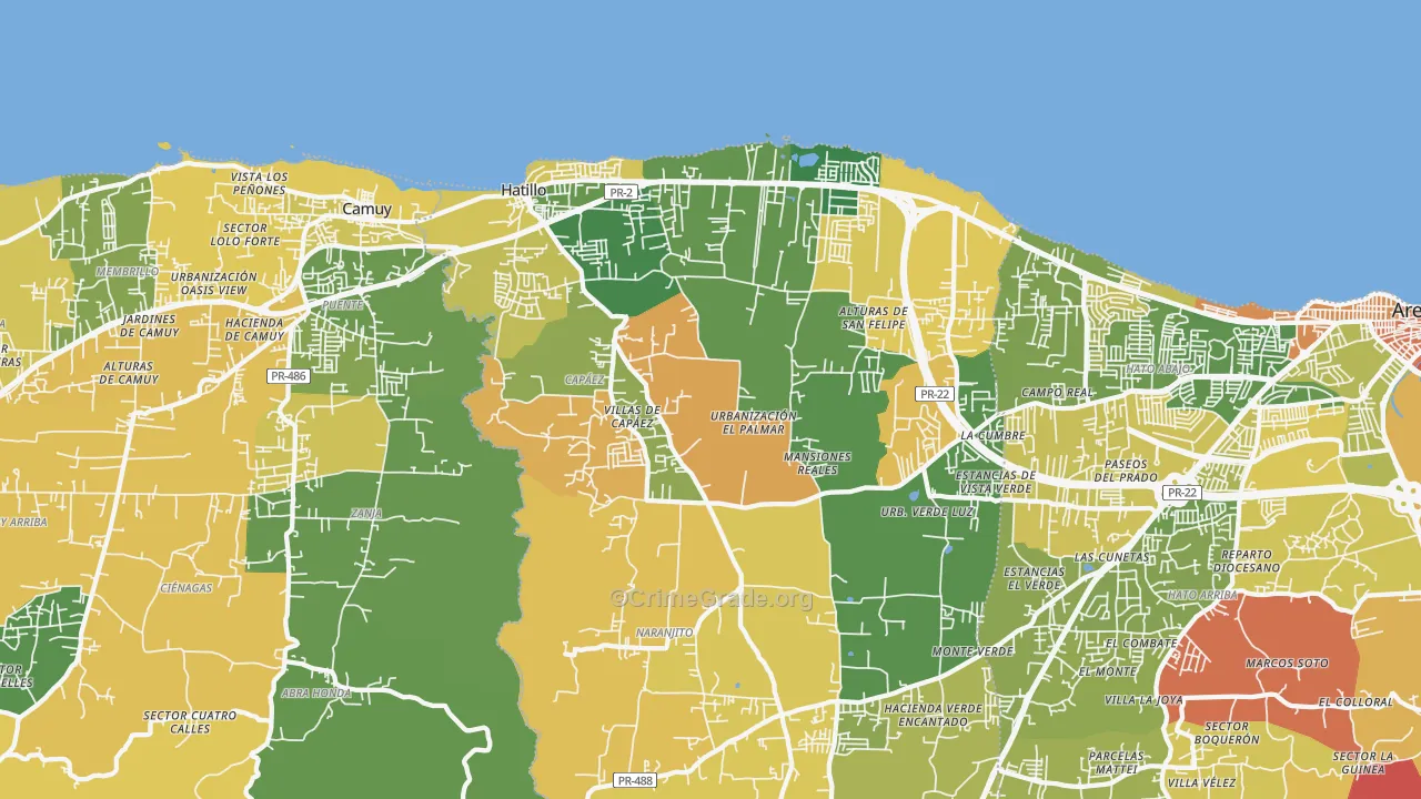 Hatillo, PR Map of Robbery Rates