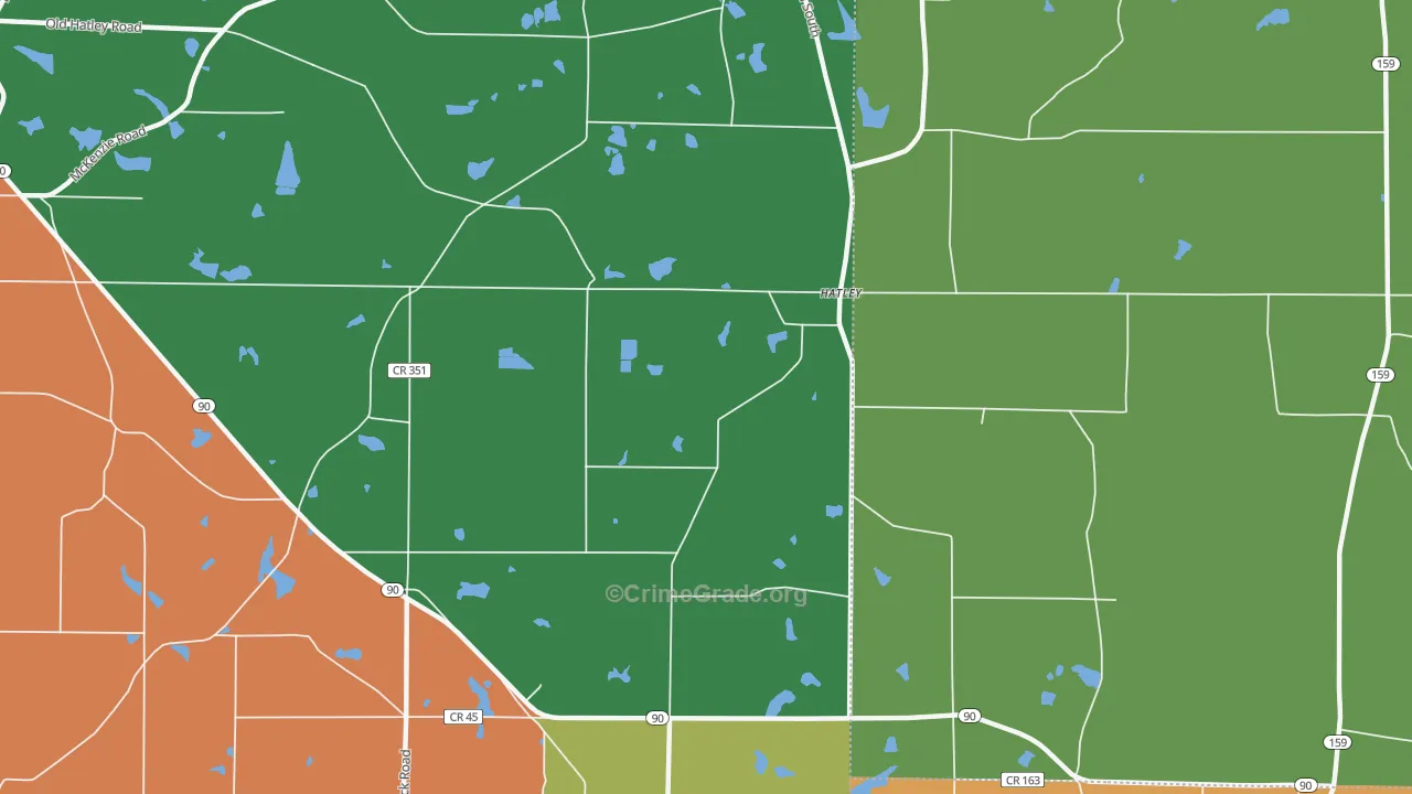 Hatley, GA Map of Robbery Rates