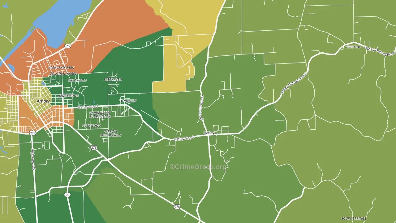 Hatley, MS Map of Robbery Rates