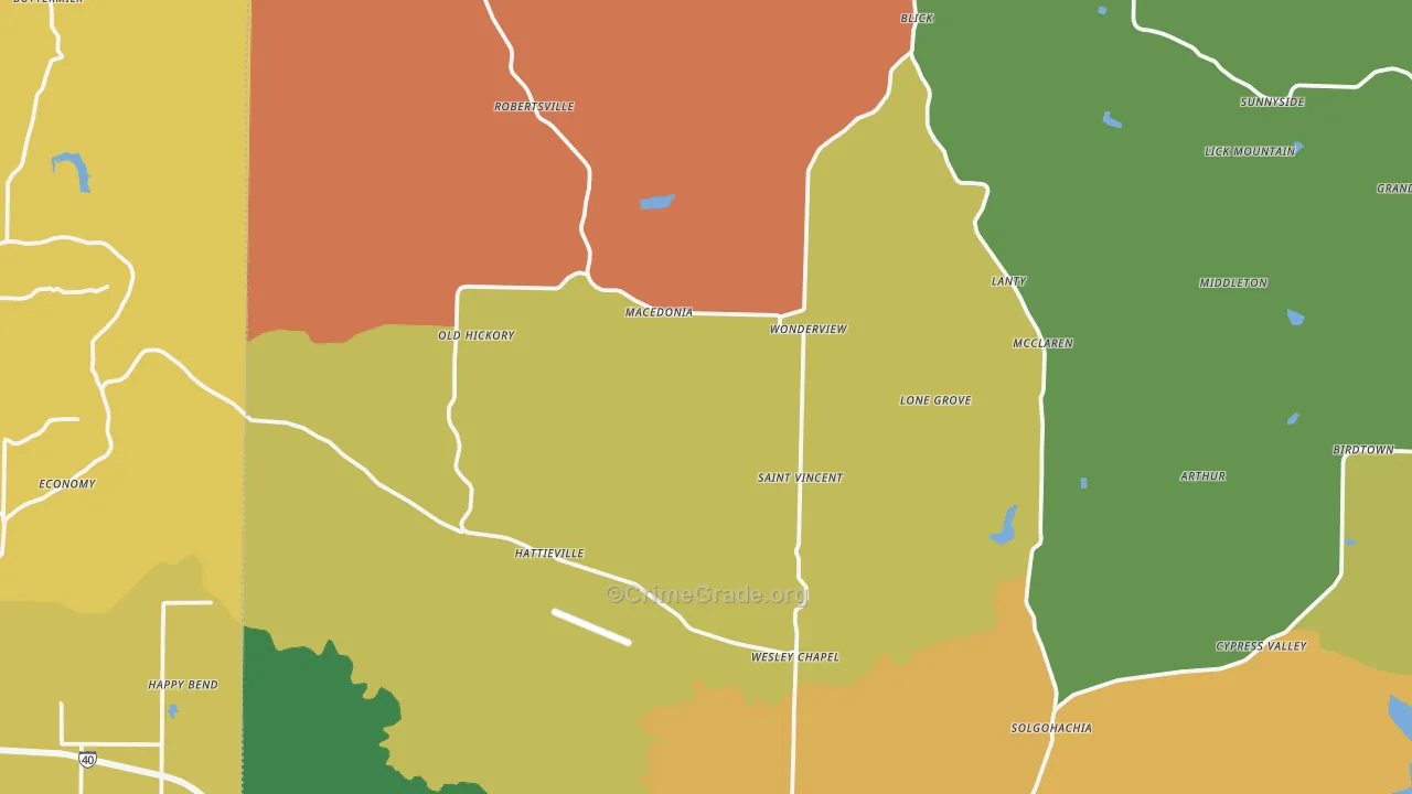 Hattieville, AR Map of Robbery Rates