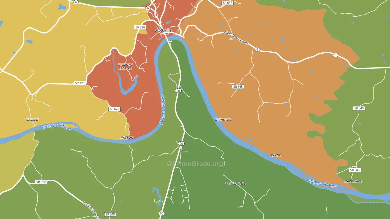 Hatton, VA Map of Robbery Rates