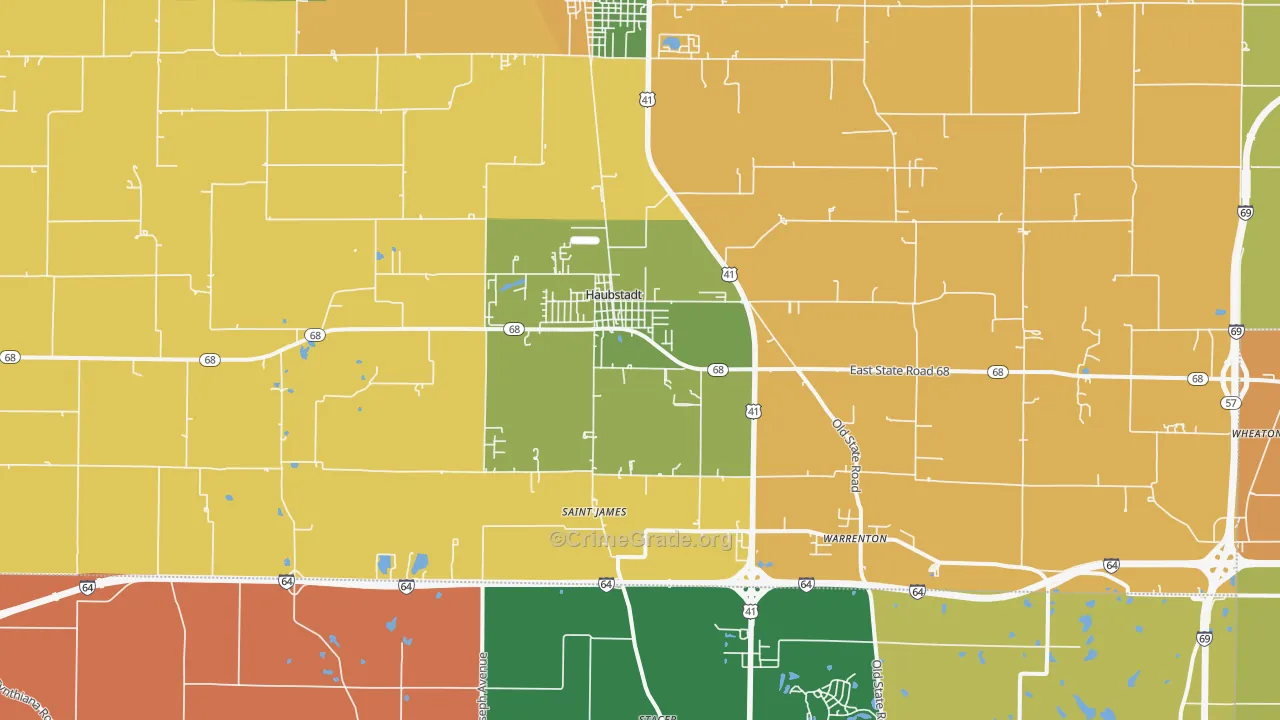 Haubstadt, IN Map of Robbery Rates