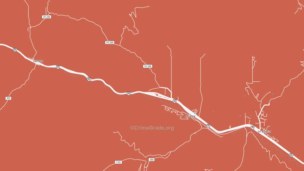 Haugan, MT Map of Robbery Rates