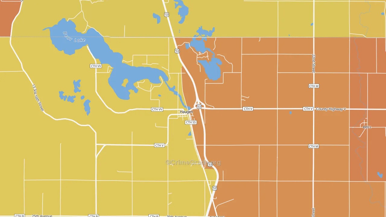 Haugen, WI Map of Robbery Rates