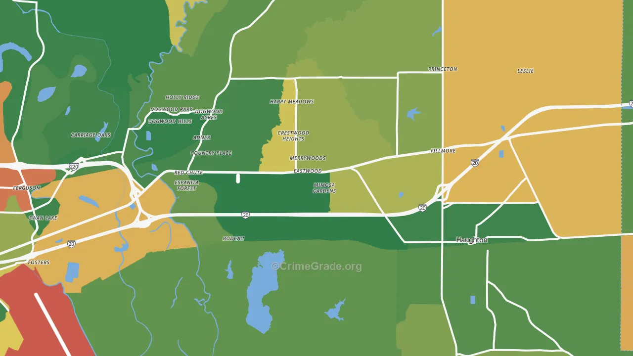 Haughton, LA Map of Robbery Rates