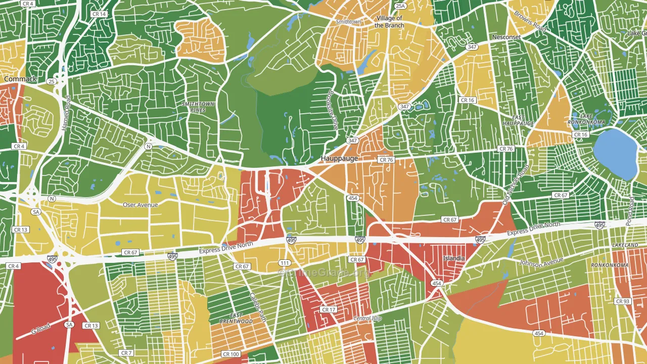 Hauppauge, NY Map of Robbery Rates