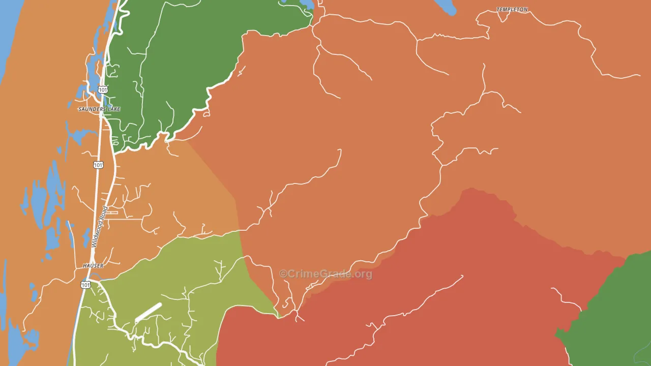 Hauser, OR Map of Robbery Rates
